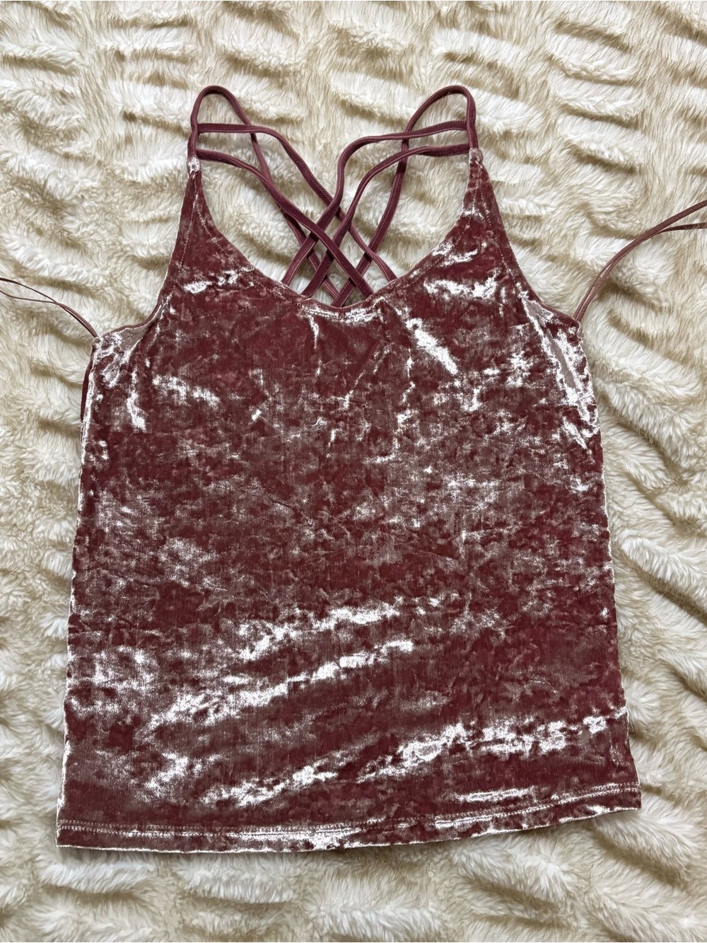 American Eagle Outfitters Mauve Crushed Velvet Strappy Cami